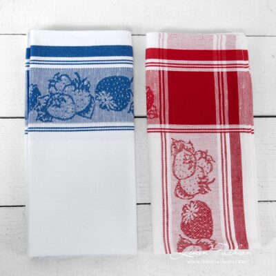 Kitchen towel Set No. 25 5 White kitchen towels with strawberries