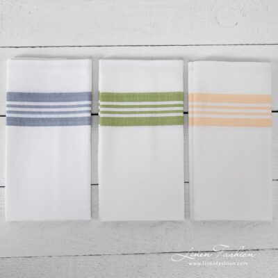 Kitchen towel Set No. 20 5 Bright white kitchen towels with coloured stripes