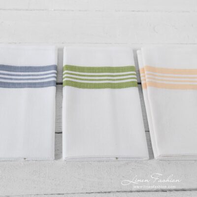 Kitchen towel Set No. 20 6 White linen cotton towels with stripes