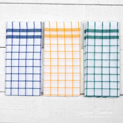 Kitchen towel Set No. 27 6 Linen cotton kitchen towels in blue, green and yellow checks