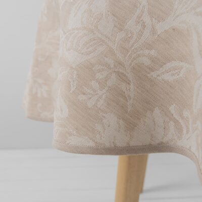 floral half linen brown tablecloth, with piping