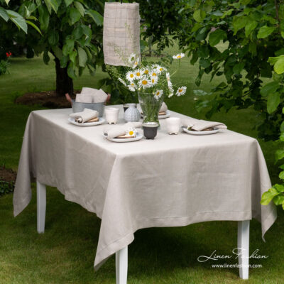 AIRA Tablecloth natural linen 5 Grey linen tablecloth with hemstitch