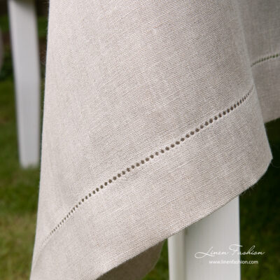 AIRA Tablecloth natural linen 8 Pure linen natural flax tablecloth with hemstitch