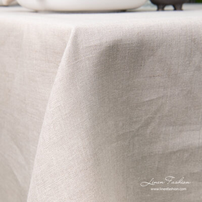 AIRA Tablecloth natural linen 7 Plain weave natural flax color linen tablecloth with hemstitch