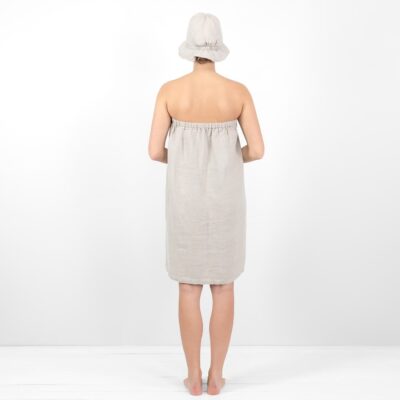 Grey towel with a button available with sauna hat