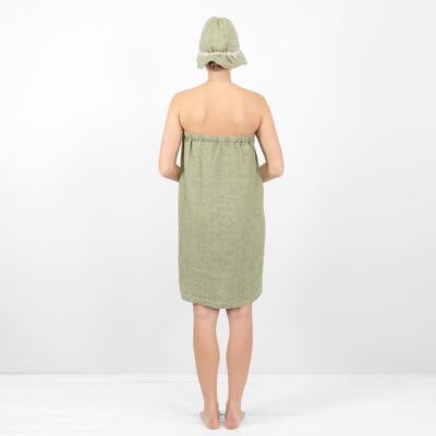 PURO Wrap towel green 11 linen green wrap towel with sauna hat