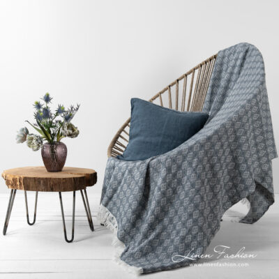 ALABAMA Blanket grey 6 linen blanket with rhombus.