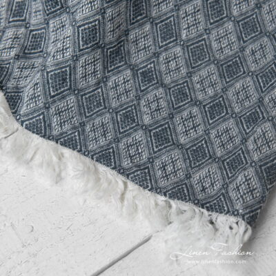 ALABAMA Blanket grey 9 linen blanket with rhombus, with fringes on short sides.