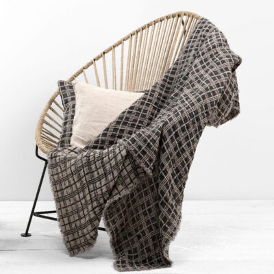 FOCUS Blanket grey checked 5 Linen double sided grey grid check blanket