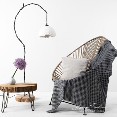 KUBA Blanket black 6 Black checked linen cotton blanket