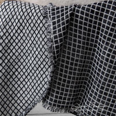 KUBA Blanket black 7 Double sided black linen cotton blanket with fringes