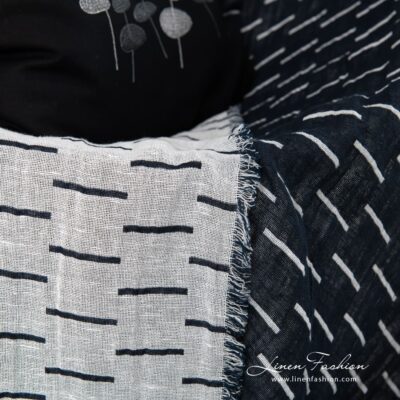 HAZEL black and white linen cotton blanket double-sided