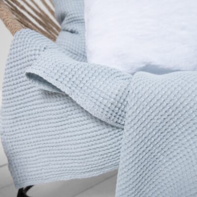 BINGO Blanket ice blue 8 Linen cotton throw ice blue with cusion covers.