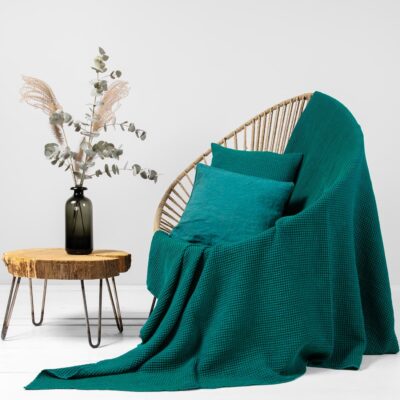 BINGO Blanket green emerald 5 emerald linen cotton blanket