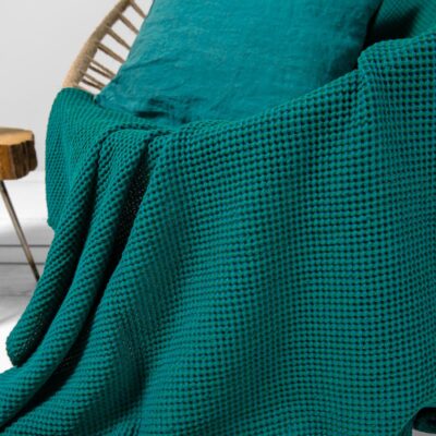 BINGO Blanket green emerald 6 emerald linen cotton blanket , waffle