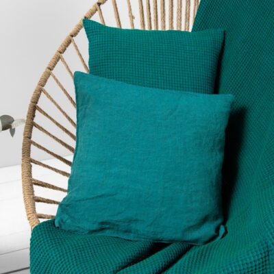 BINGO Blanket green emerald 7 emerald linen cotton blanket with cushion covers