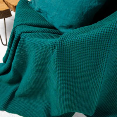 BINGO Blanket green emerald 8 emerald linen cotton blanket washed