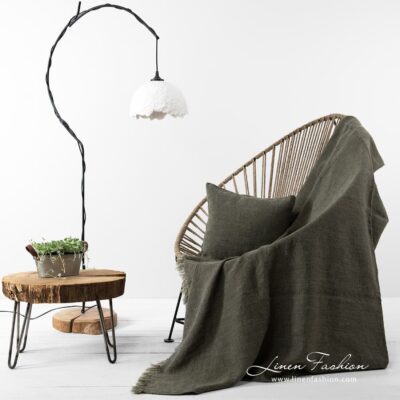 MOSSA Blanket green 6 Moss green colour linen blanket