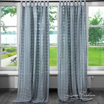 KORI Curtain bluish grey 4 Bluish grey linen curtain in transparent checks