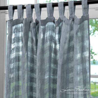 KORI Curtain bluish grey 5 Bluish grey linen curtain with channel or loops for hanging