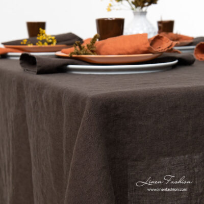 GAMMA Tablecloth brown 5 Dark brown linen tablecloth, washed