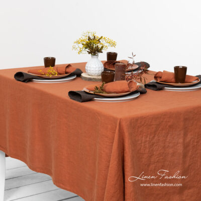 GAMMA Tablecloth orange 6 Pure linen washed dark orange color tablecloth