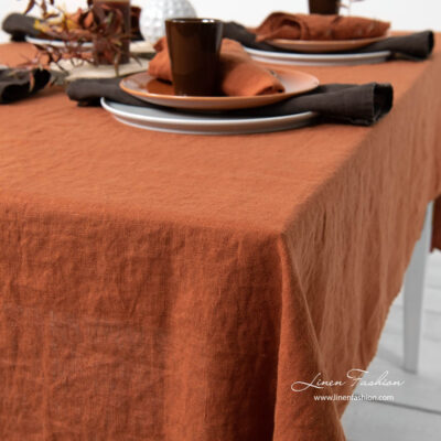 GAMMA Tablecloth orange 7 Washed plain weave dark orange linen tablecloth