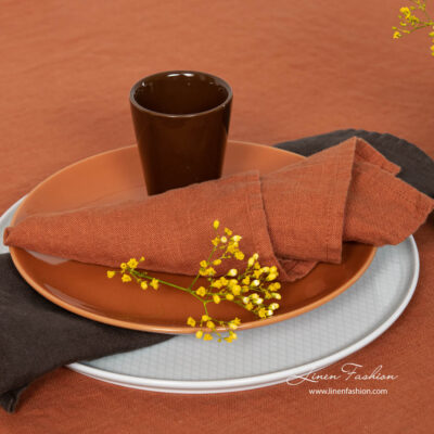 GAMMA Table napkin orange 3 Washed linen napkin in brick color