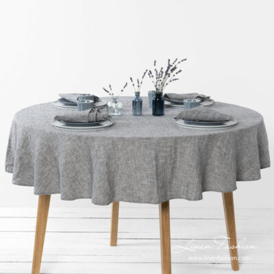 ASTRA Tablecloth round dark grey 6 Washed linen blend dark grey round tablecloth