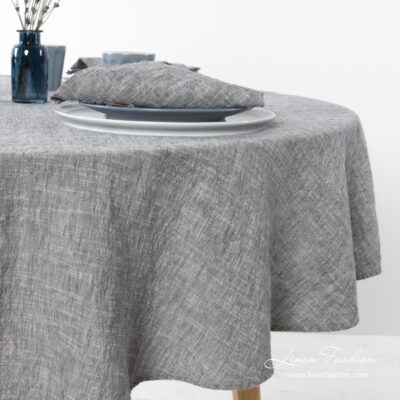 ASTRA Tablecloth round dark grey 7 Washed round linen tablecloth in dark grey