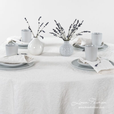 ASTRA Table napkin white 6 Washed off white linen cotton round tablecloth and napkins