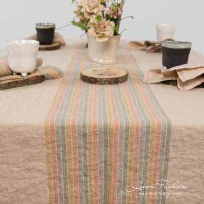 MEIZA Tablecloth brown 9 Striped linen tablecloth, meiza.