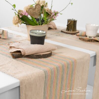 MEIZA Table runner brown 7 100% linen runner.