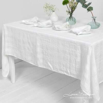 PORTO white linen tablecloth