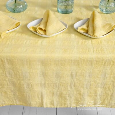 PORTO Tablecloth yellow 9 PORTO yellow linen tablecloth with folded borders