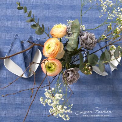 PORTO Tablecloth blue 9 PORTO linen tablecloth woven from two shades of blue