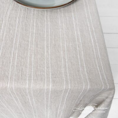 URBAN Tablecloth beige 9 URBAN grey linen tablecloth in narrow white stripes