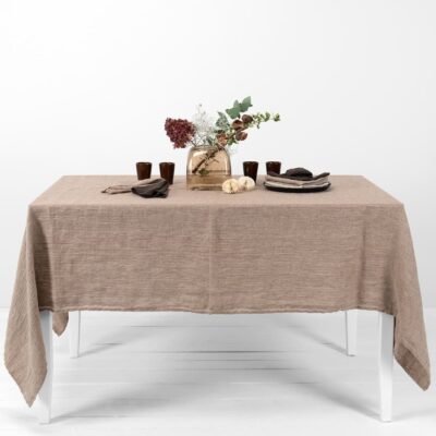 ALMOND Tablecloth brown 9 brown linen herringbone tablecloth.