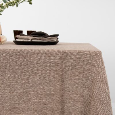 ALMOND Tablecloth brown 11 brown linen herringbone tablecloth, light weight.