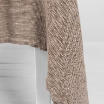 ALMOND Tablecloth brown 12 brown linen herringbone tablecloth, simple hem.