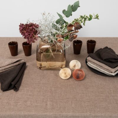ALMOND Tablecloth brown 14 brown linen herringbone tablecloth for festive period.