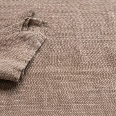 ALMOND Tablecloth brown 15 brown linen herringbone tablecloth together with napkins.