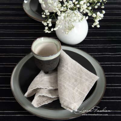 URBAN Table napkin beige 7 URBAN grey linen napkin with narrow stripes
