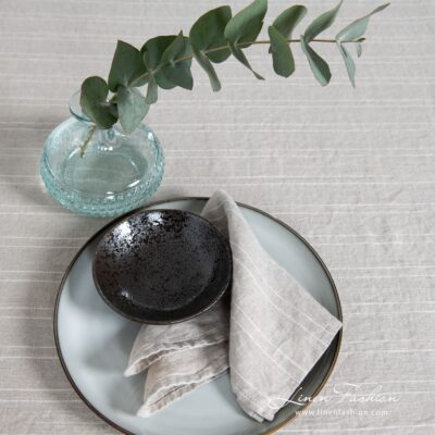 URBAN Table napkin beige 10 Natural linen color napkin in white narrow stripes, washed fabric