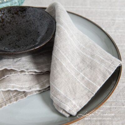 URBAN Table napkin beige 9 Natural linen color napkin in white narrow stripes