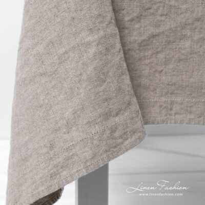 NARA Tablecloth natural linen 20 NARA grey linen tablecloth with folded hemstitch borders