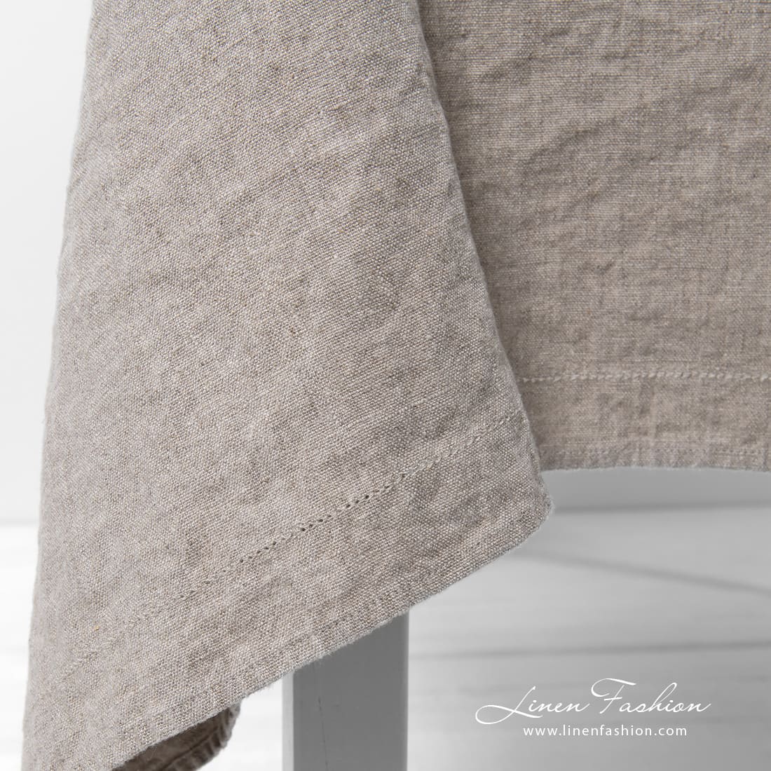 NARA Tablecloth natural linen 5 NARA grey linen tablecloth with folded hemstitch borders