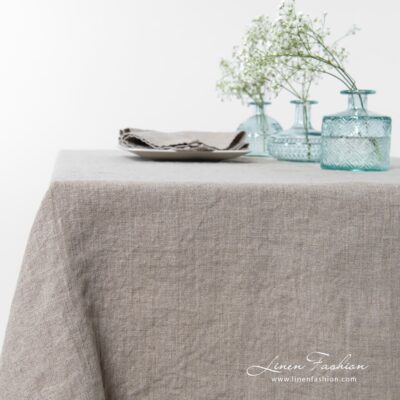 NARA Tablecloth natural linen 18 NARA grey linen tablecloth with hemstitch borders