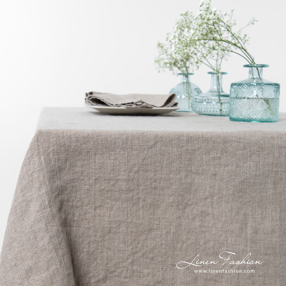 NARA Tablecloth natural linen 3 NARA grey linen tablecloth with hemstitch borders