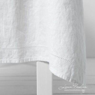 NARA Tablecloth white 11 NARA white linen tablecloth with hemstitch 4cm from border